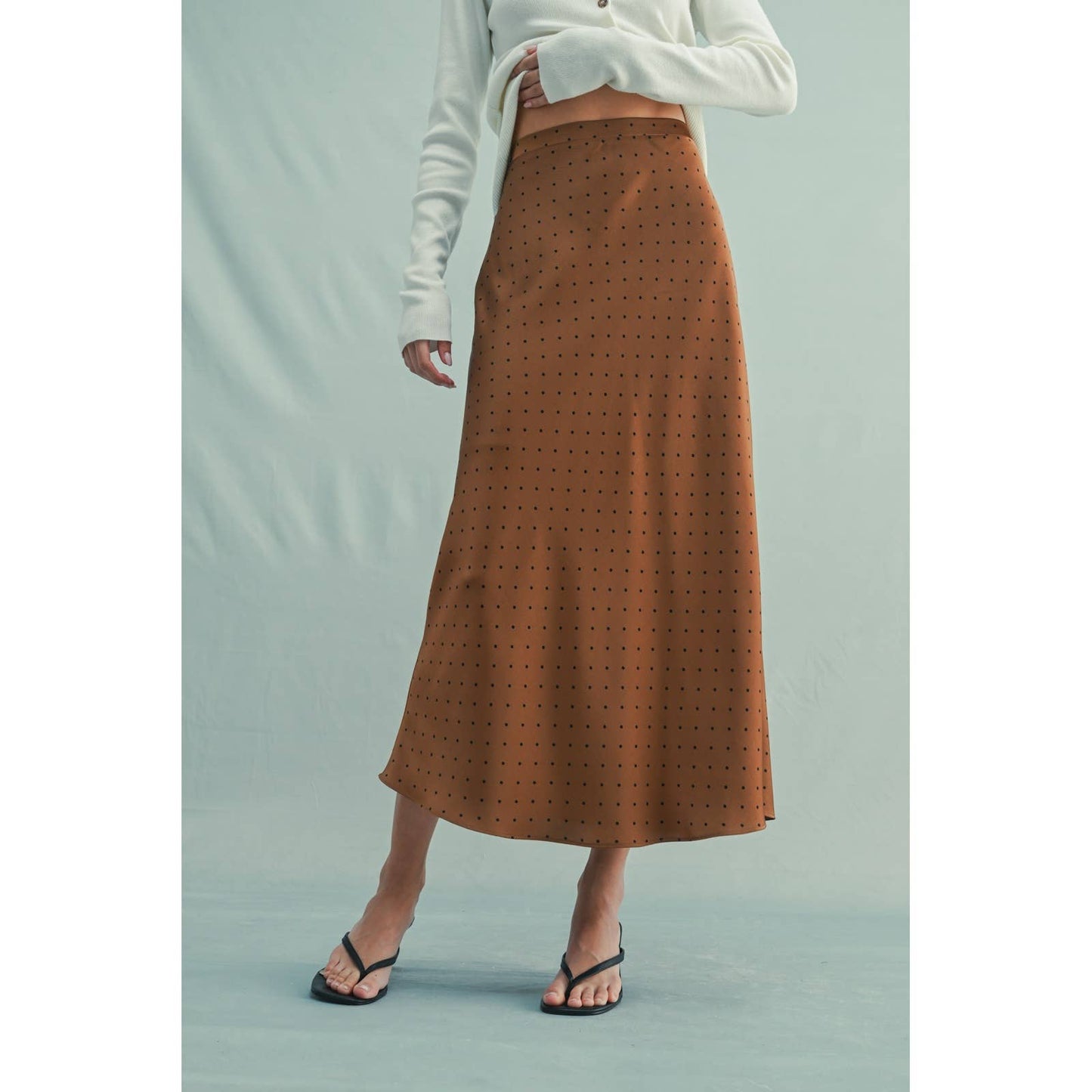 POLKA DOT SATIN MIDI SKIRT / WL25-11487: CHOCO/BLACK