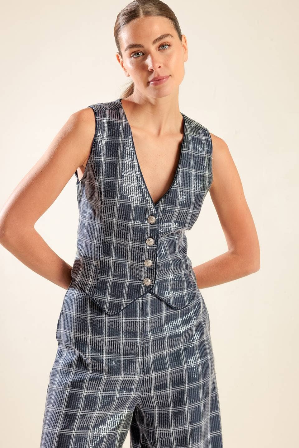 Navy sequin vest - FJ1153: