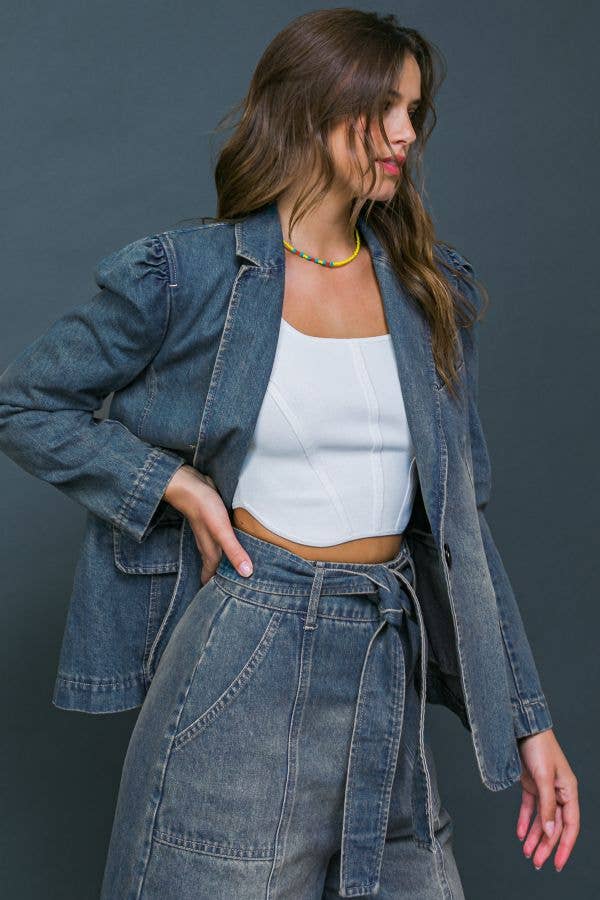 Washed denim blazer - IJ10207: DENIM