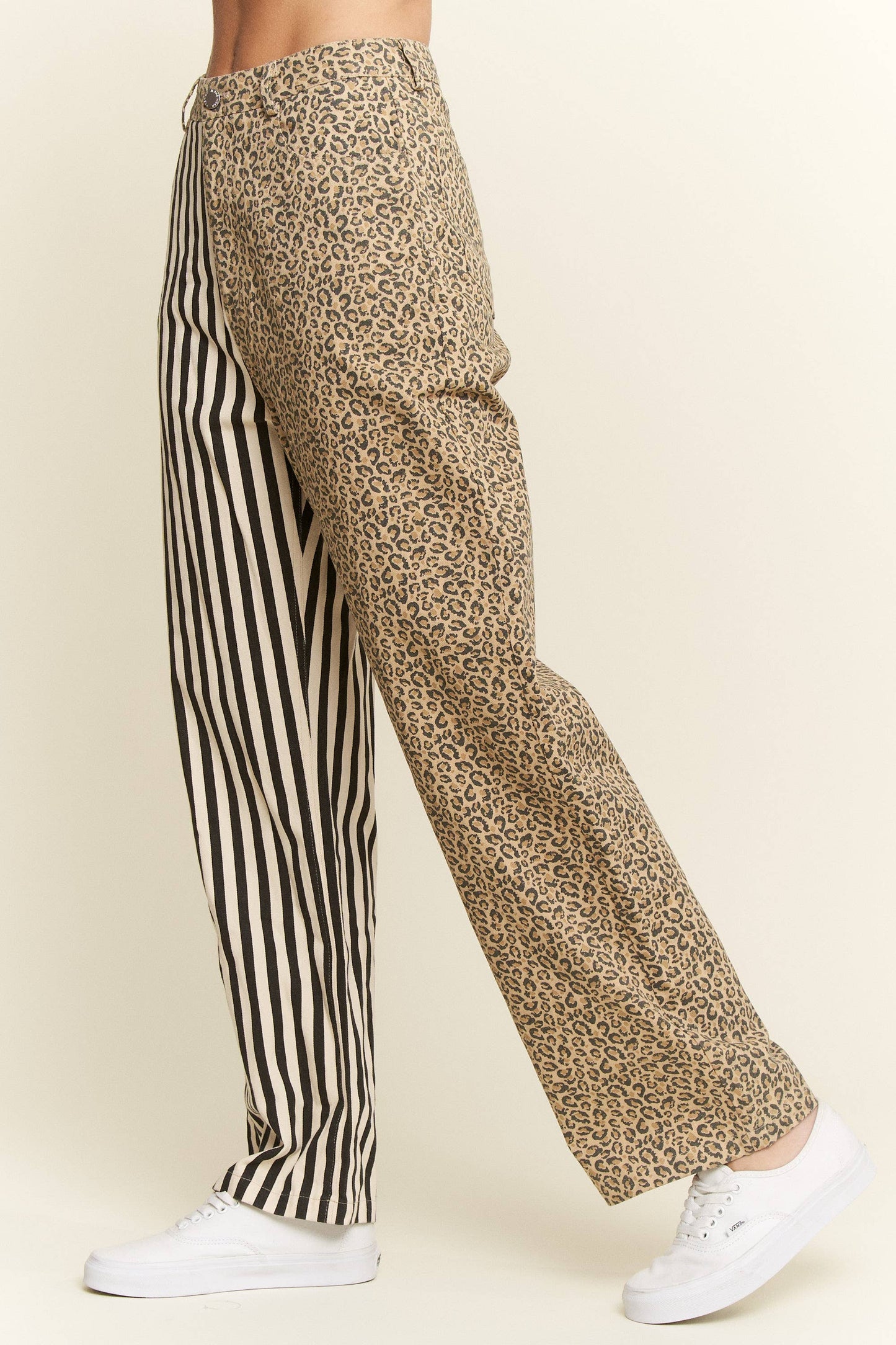MIX & MATCH LEOPARD-STRIPE PANTS: Brown