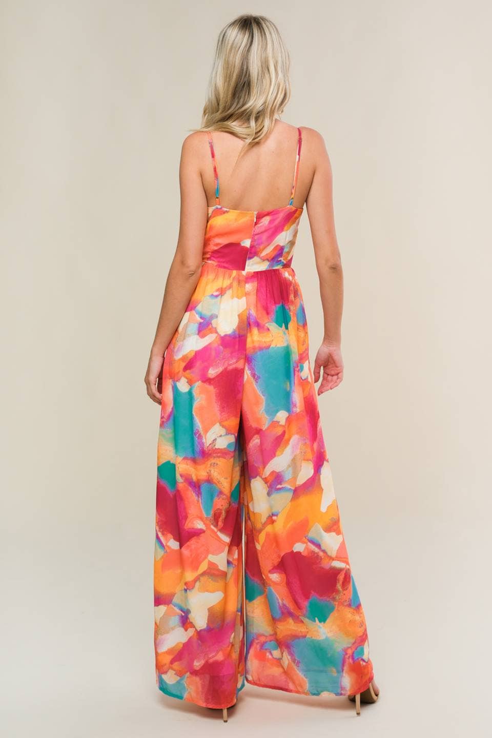 Abstract tropical jumpsuit - IP8543: MAGENTA ORANGE