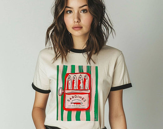 Sardines Tinned Fish - French Sardine-Core Ringer Shirt: Natural/Black