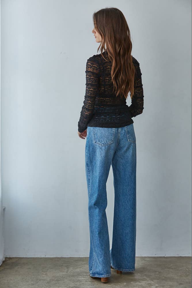 Lace See Through Mock Top: Black