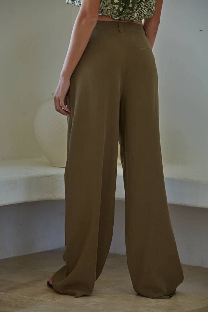 Tencel Linen Wide Leg Pants: Olive