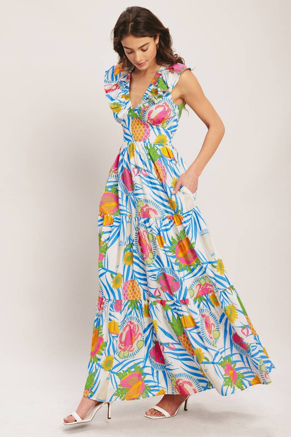 Floral V-neck maxi dress - ID23187 : BLUE MULTI