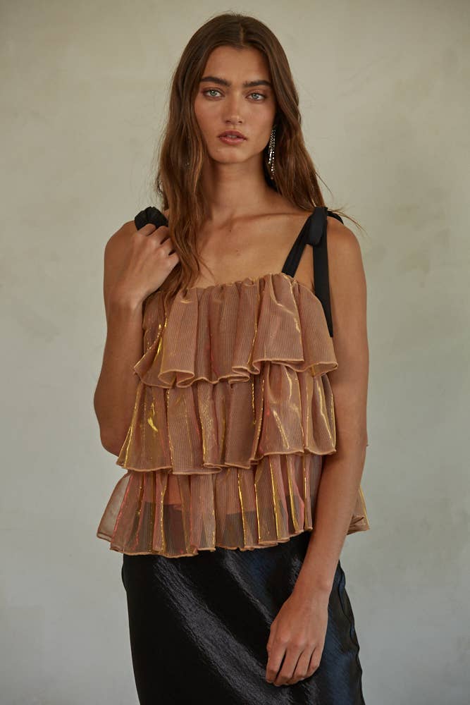 Metallic Mesh Layered Top : Copper
