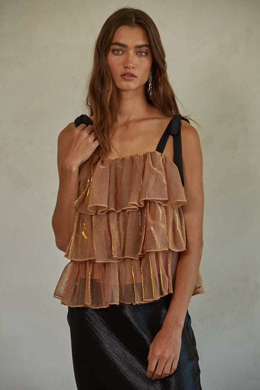 Metallic Mesh Layered Top : Copper