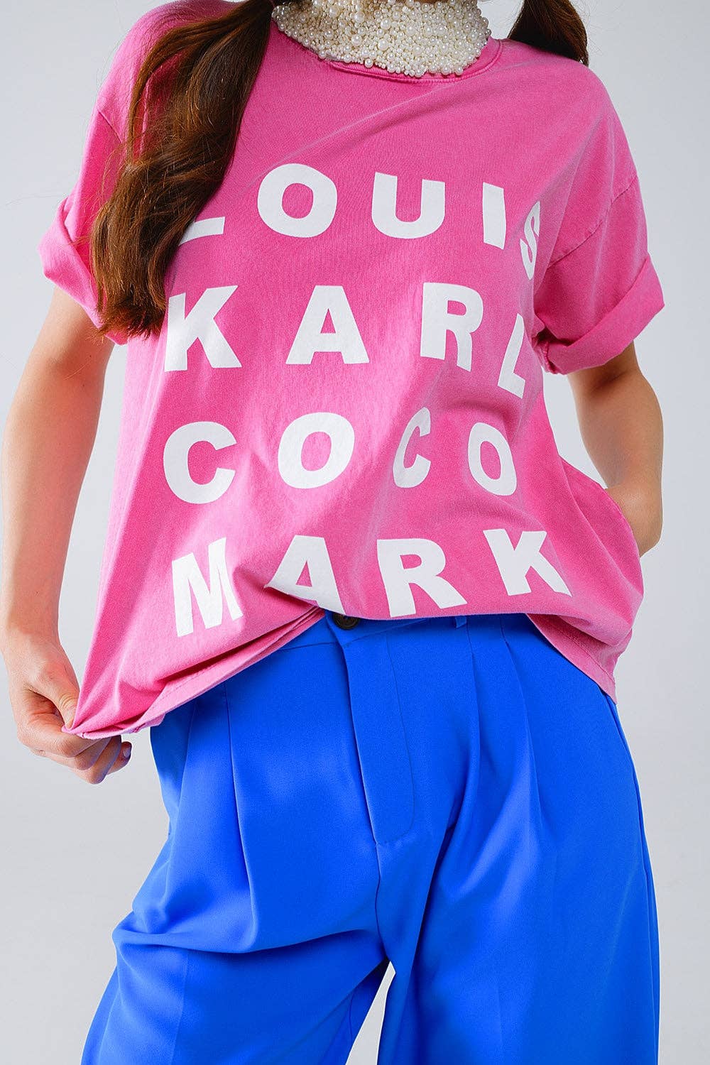 Fuchsia T-shirt With famous Names Logos At The Front: Fuchsia / One Size