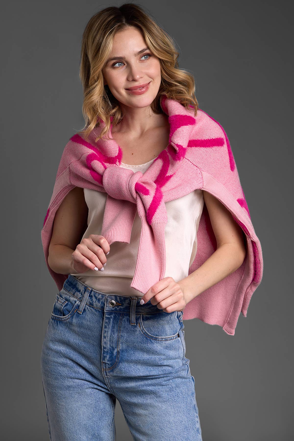 Whimsical Heart Pullover Sweater: Pink