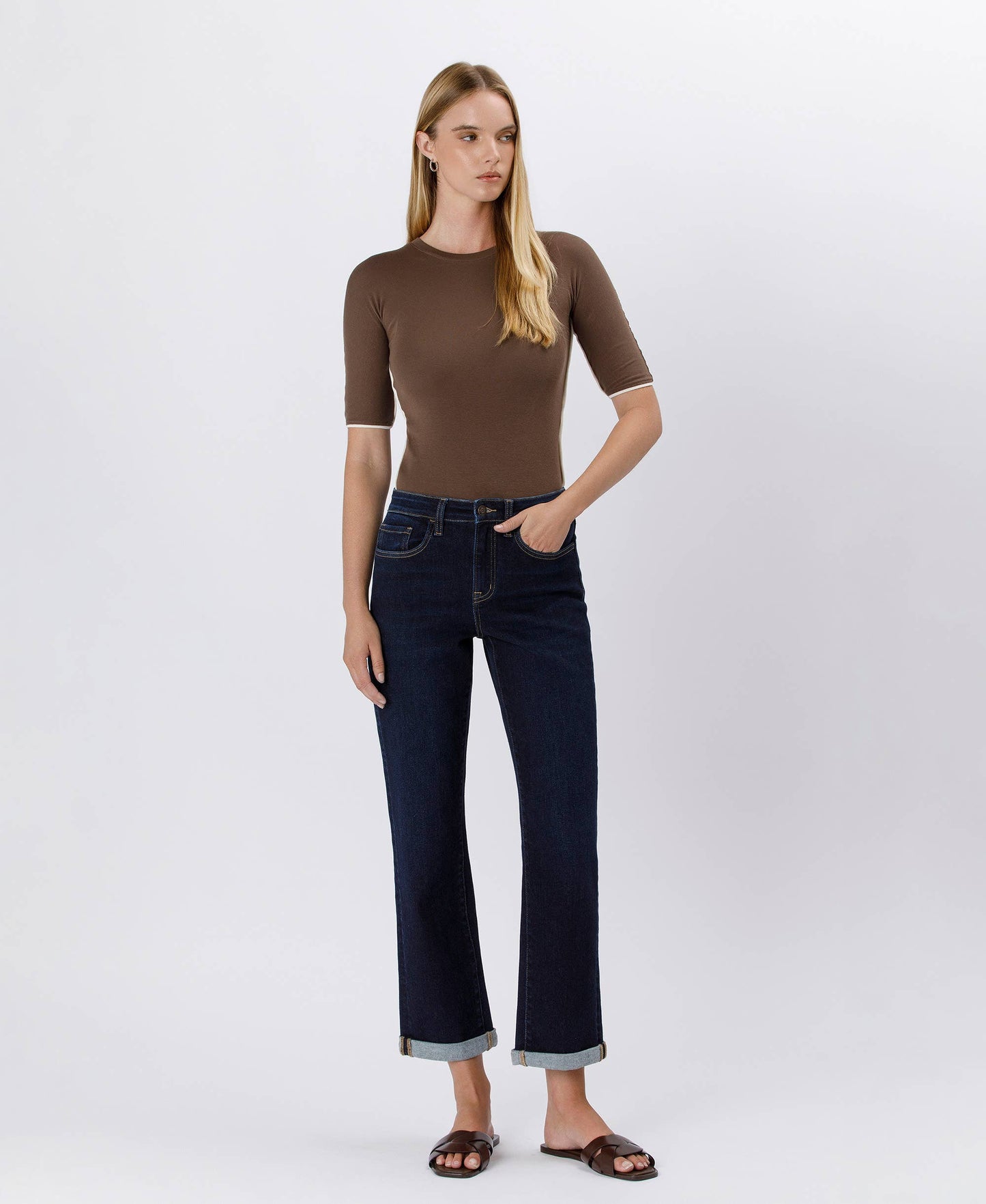 HIGH RISE CUFFED CROP STRAIGHT JEANS F5895: TIME AWAY