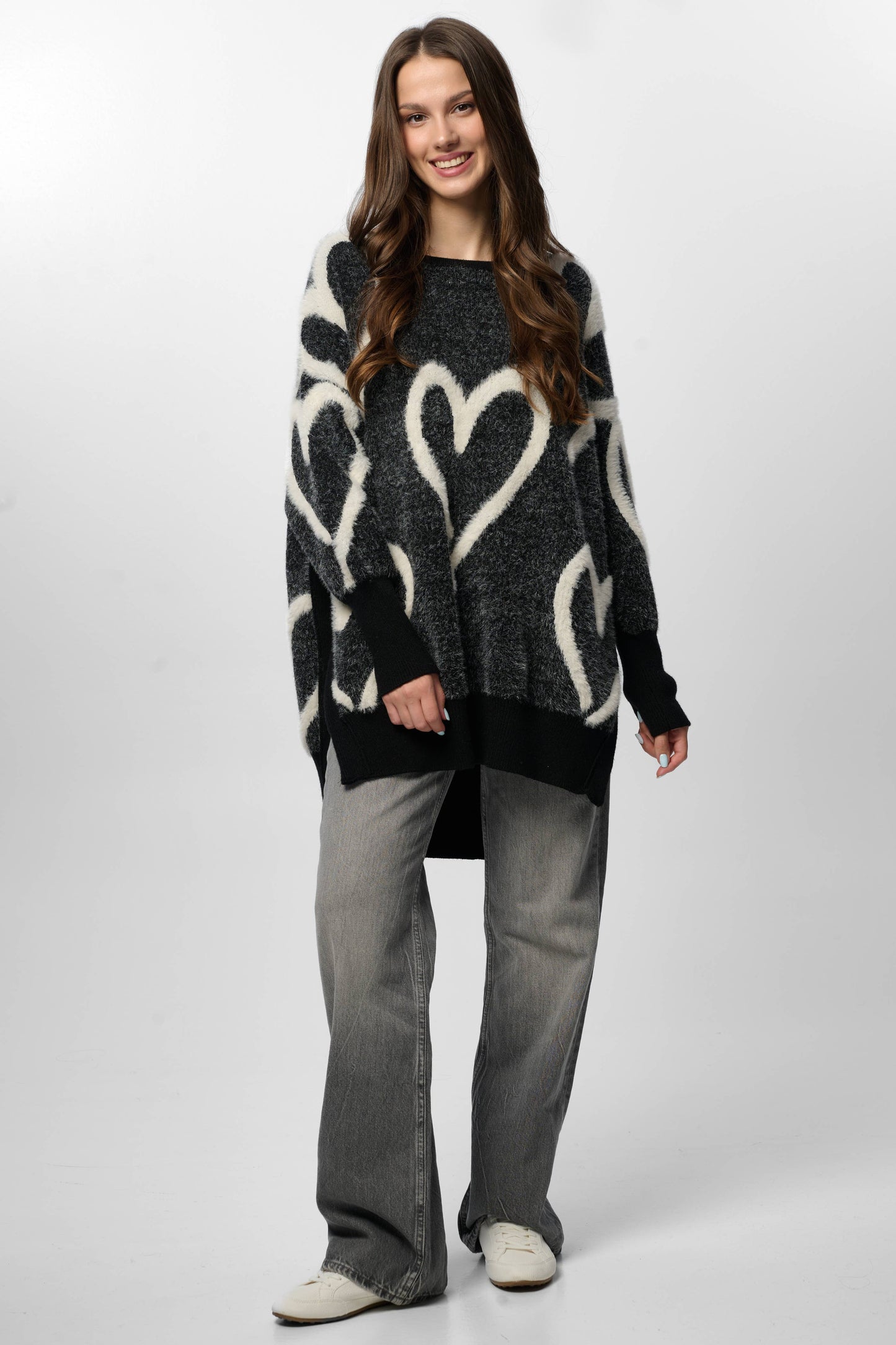 Whimsical Heart Pullover Sweater: Pink