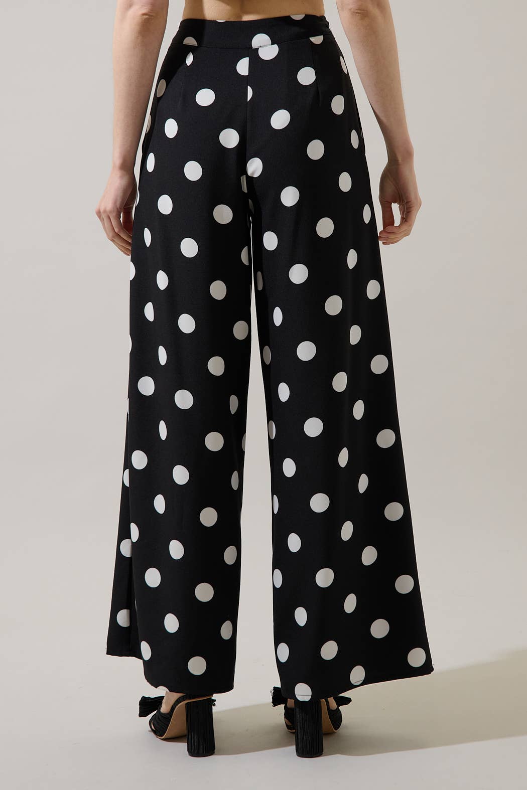 Randal Polka Dot Wide Leg Pants: BLACK-WHITE