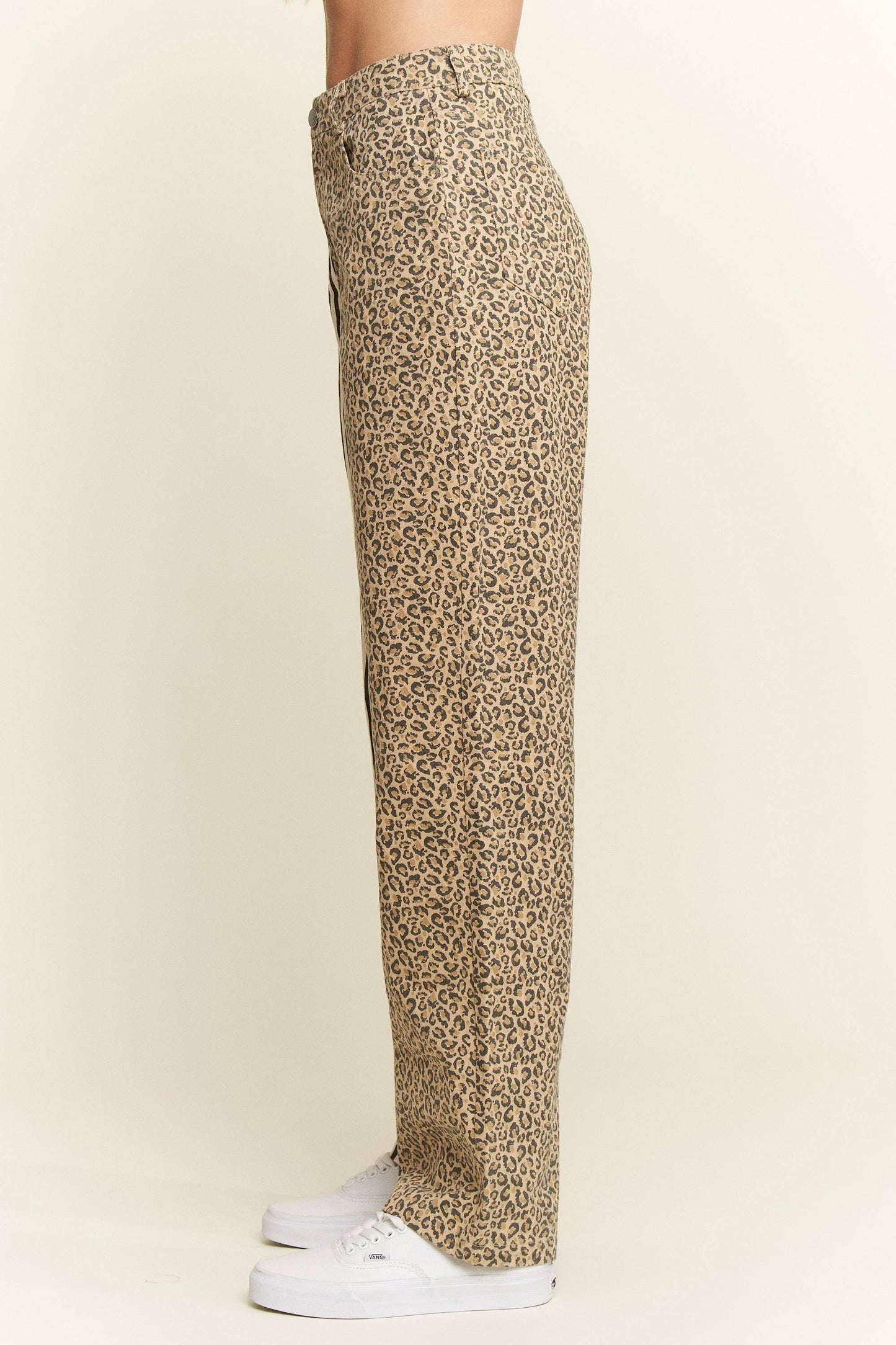 MIX & MATCH LEOPARD-STRIPE PANTS: Brown