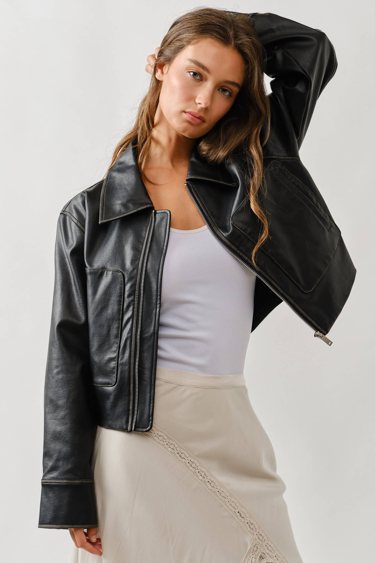 VINTAGE WASHED LEATHER JACKET: BLACK