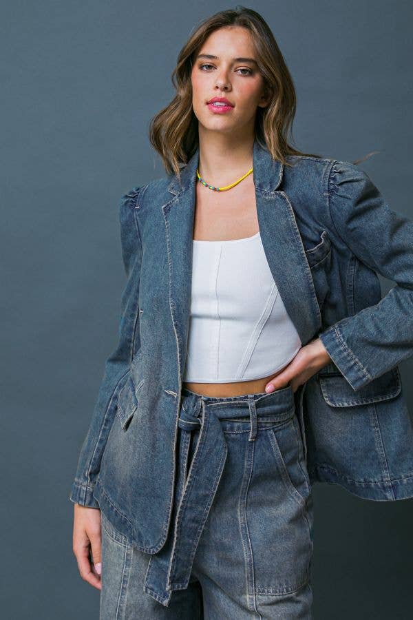 Washed denim blazer - IJ10207: DENIM