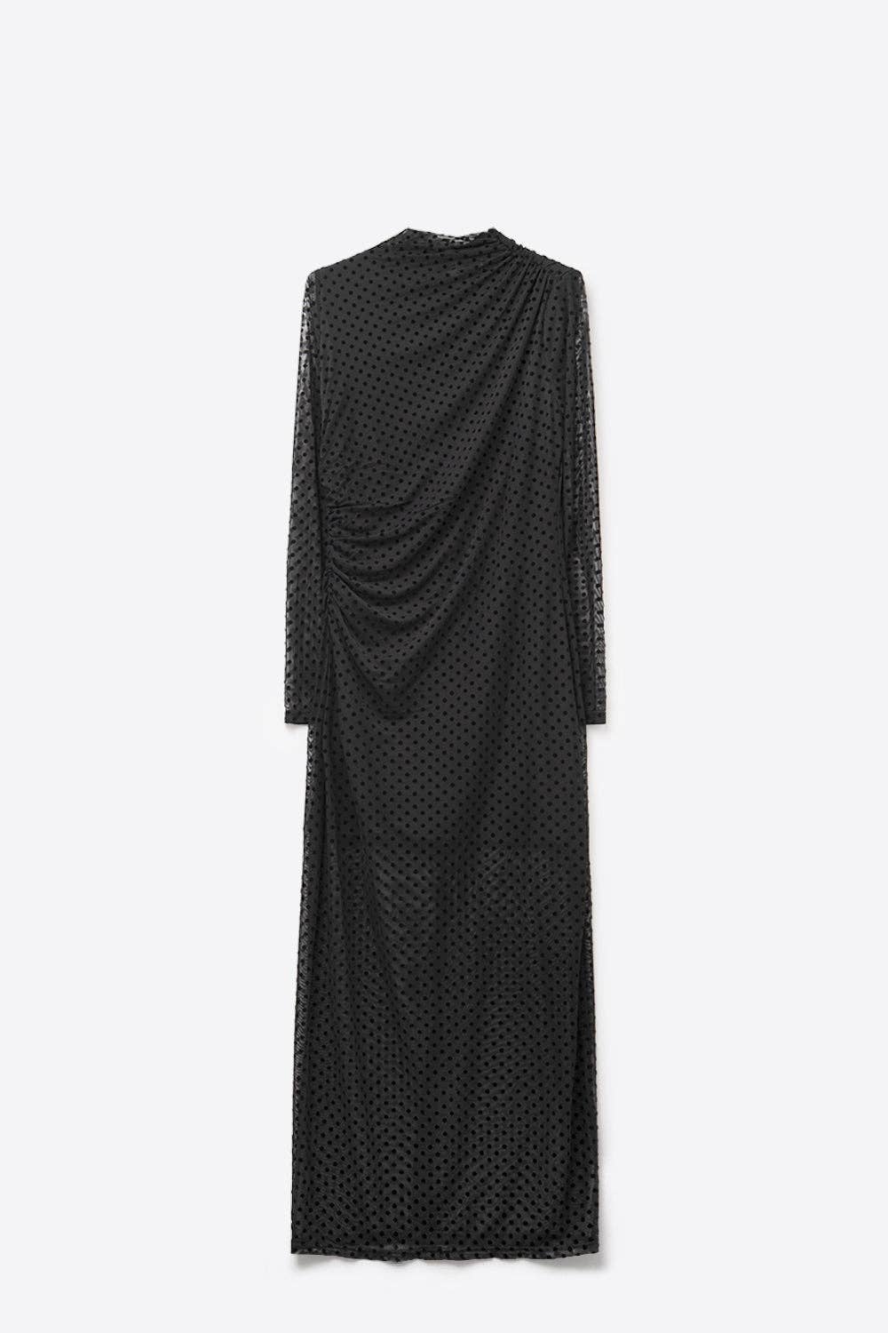 Chic Black Sheer Polka Dot Midi Dress