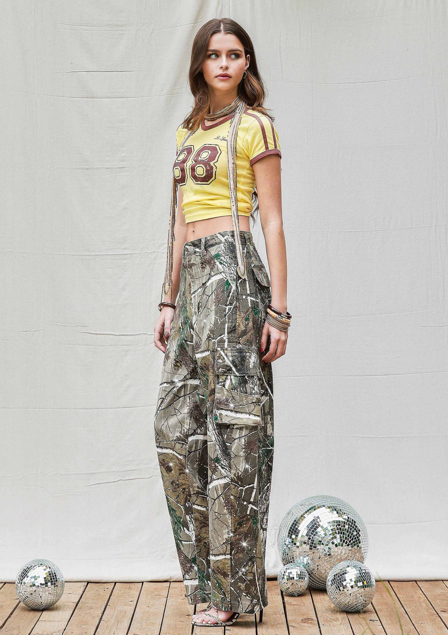 Rhinestone Camo Print Baggy Barrel Jeans: Camo