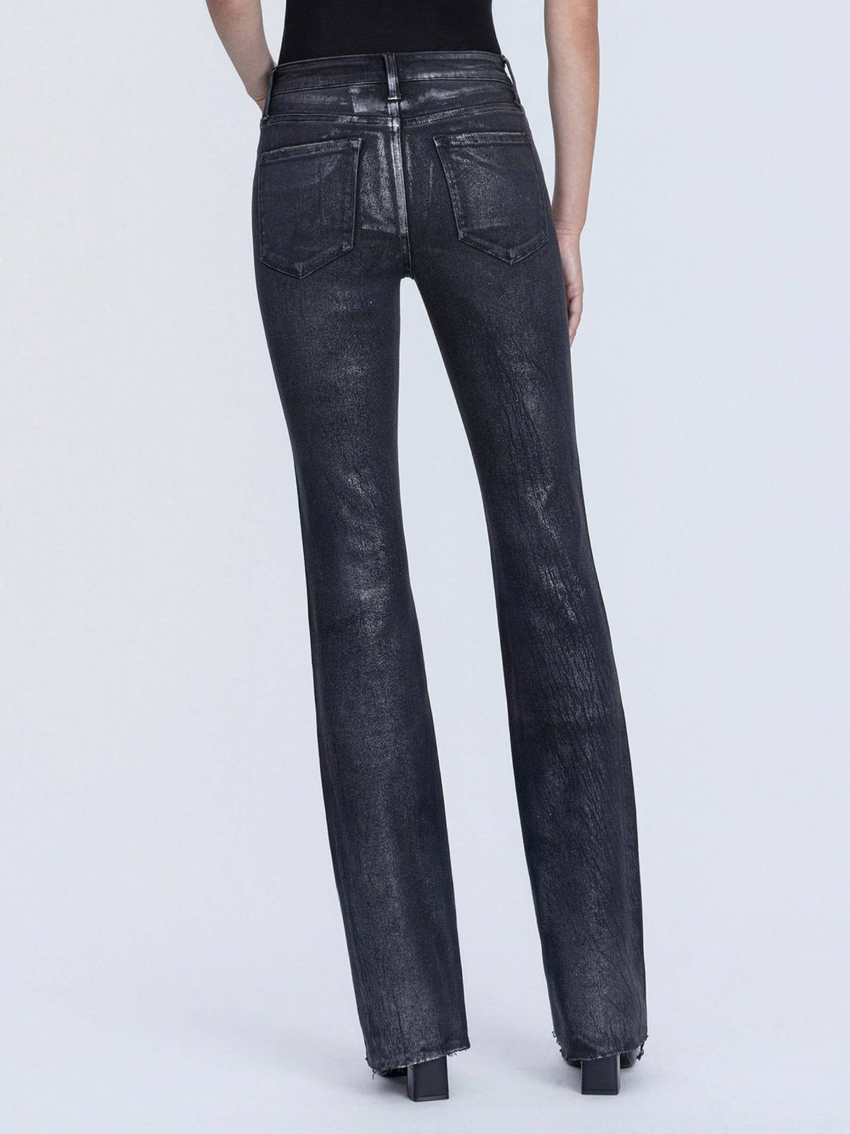 HIGH RISE METALIC COATED BLACK BOOTCUT JEANS F6370BK: Black