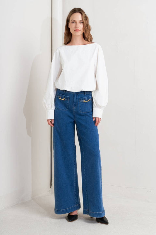 White long sleeve bubble top - FT1657: