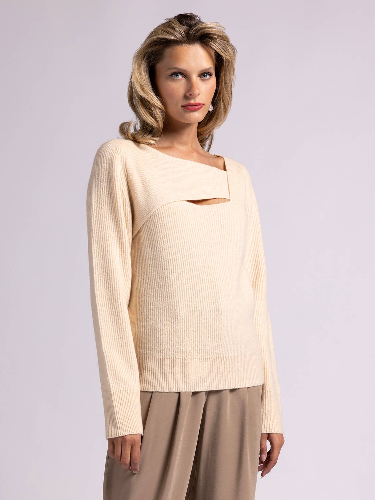 SLOAN TOP: Asymmetrical Sweater -  VAPOROUS GRAY