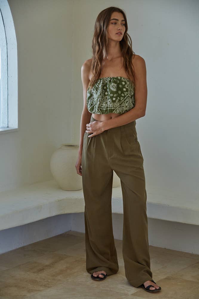 Tencel Linen Wide Leg Pants: Olive