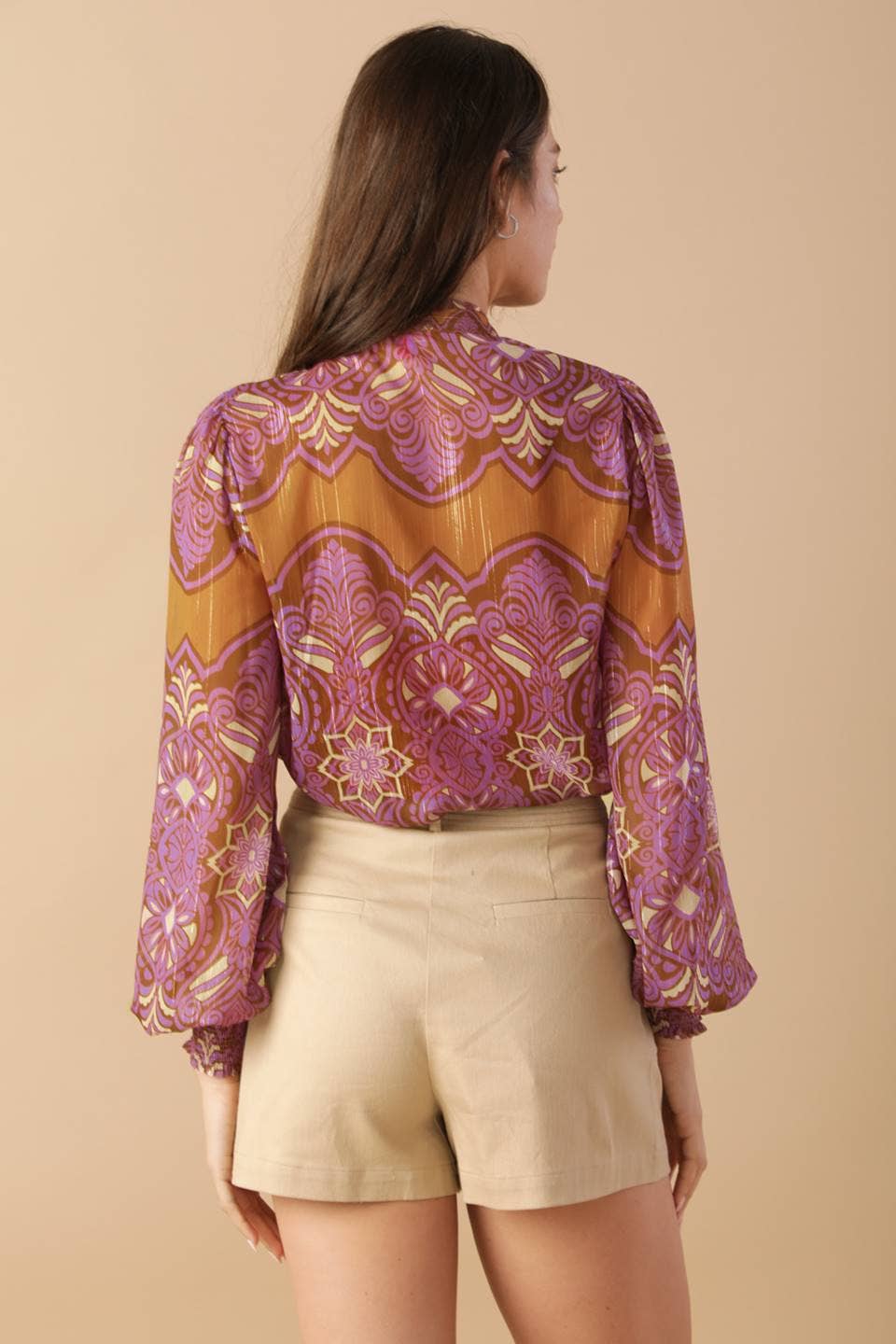 A printed woven top - IT13433: RUST PURPLE / Contemporary / M