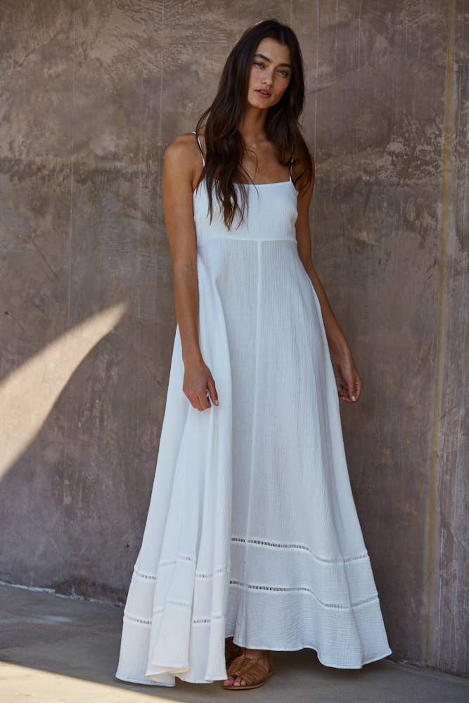 Cotton Tube Maxi Dress With Back Smocking: White