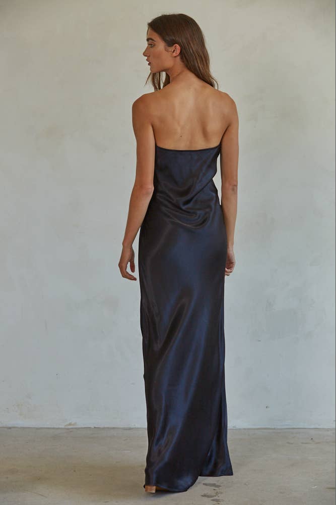 Satin Rayon Tube Strapless Maxi: Black