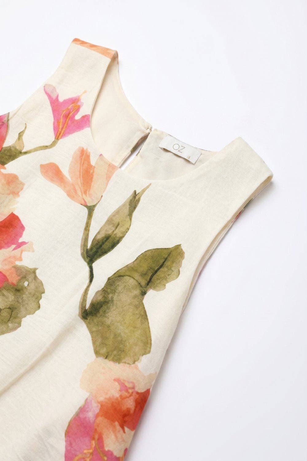 Cream Floral Print Sleeveless Top