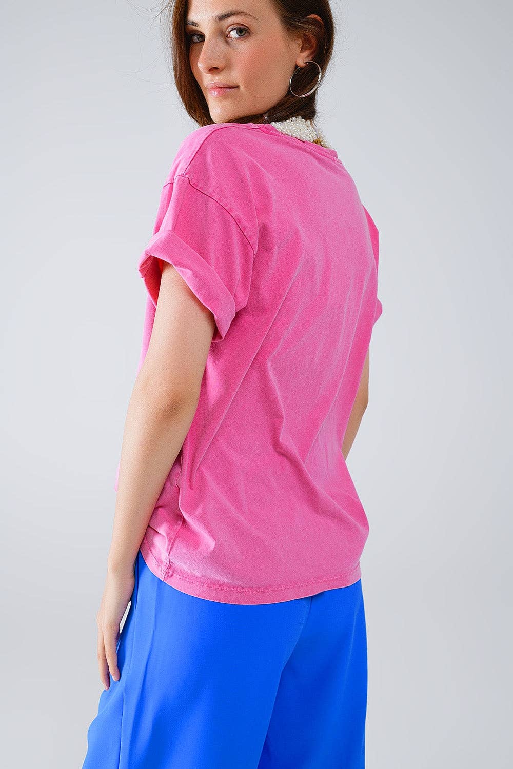 Fuchsia T-shirt With famous Names Logos At The Front: Fuchsia / One Size