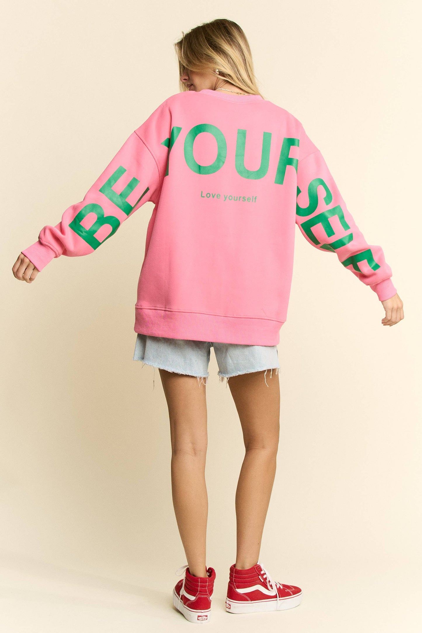 Printed Oversized Sweatshirt: Pink