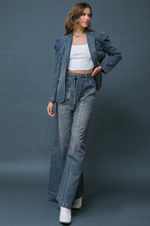 Washed denim blazer - IJ10207: DENIM