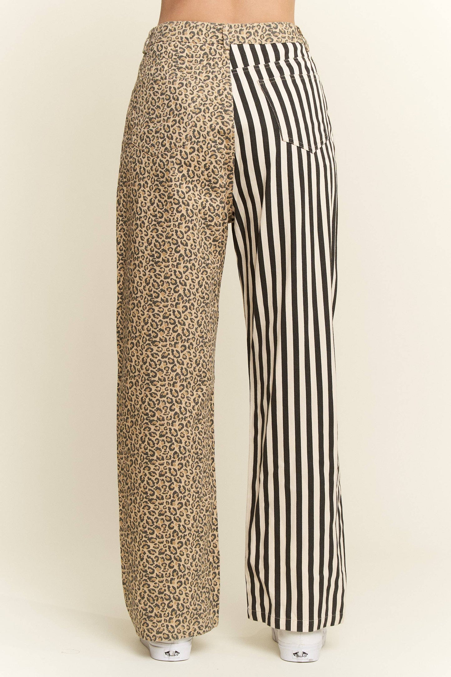 MIX & MATCH LEOPARD-STRIPE PANTS: Brown
