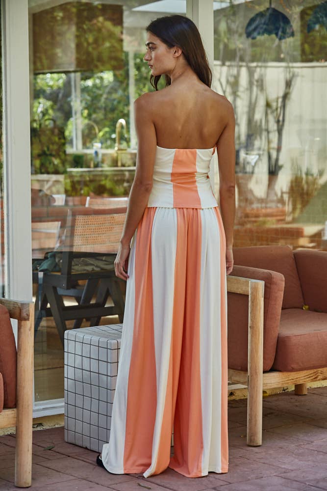 Striped Strapless Tube Top: Neon Salmon Cream