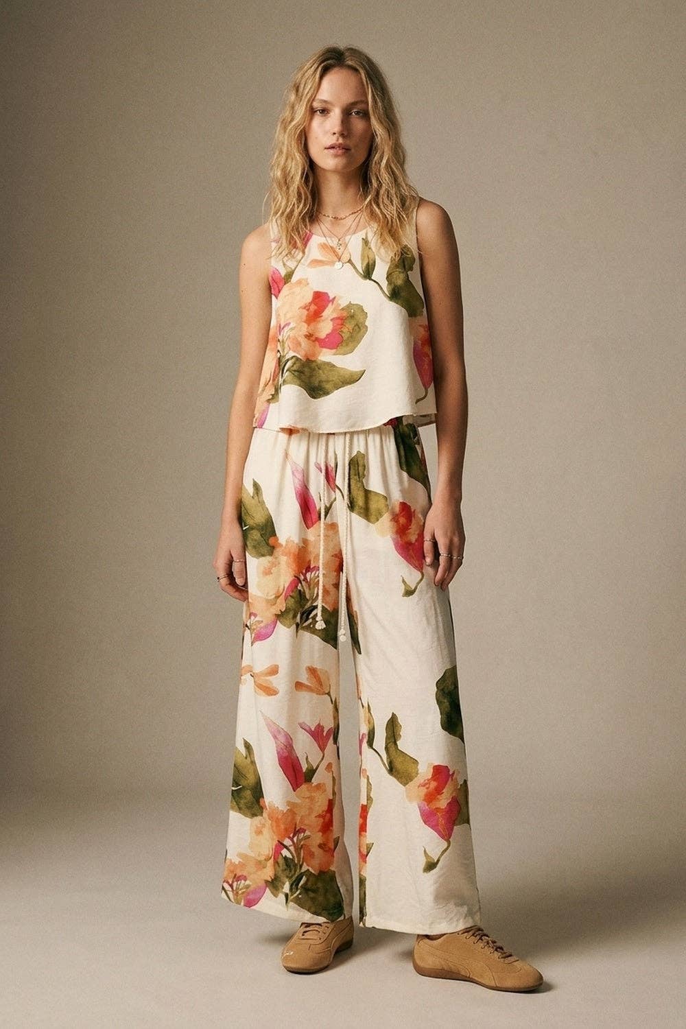 Cream Floral Print Sleeveless Top
