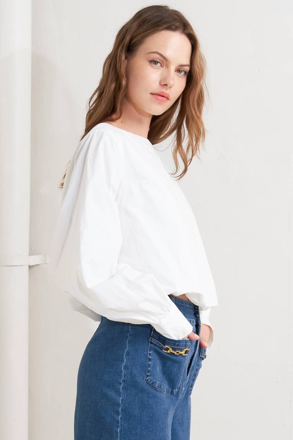 White long sleeve bubble top - FT1657: