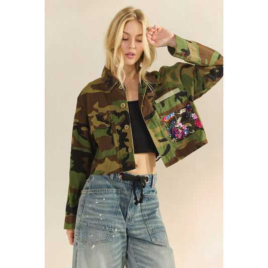 Camo/Sequin Contrast Jacket: Camo Sequin