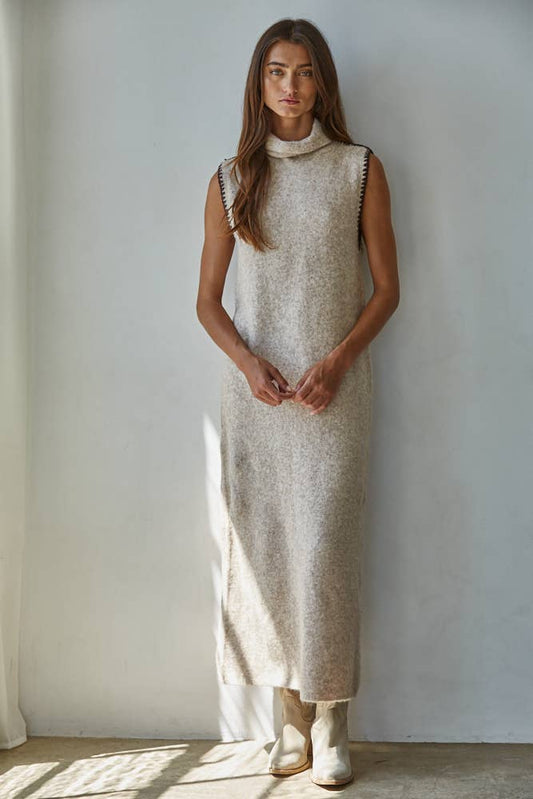 Turtle Neck Sleeveless Bodycon Maxi: Taupe