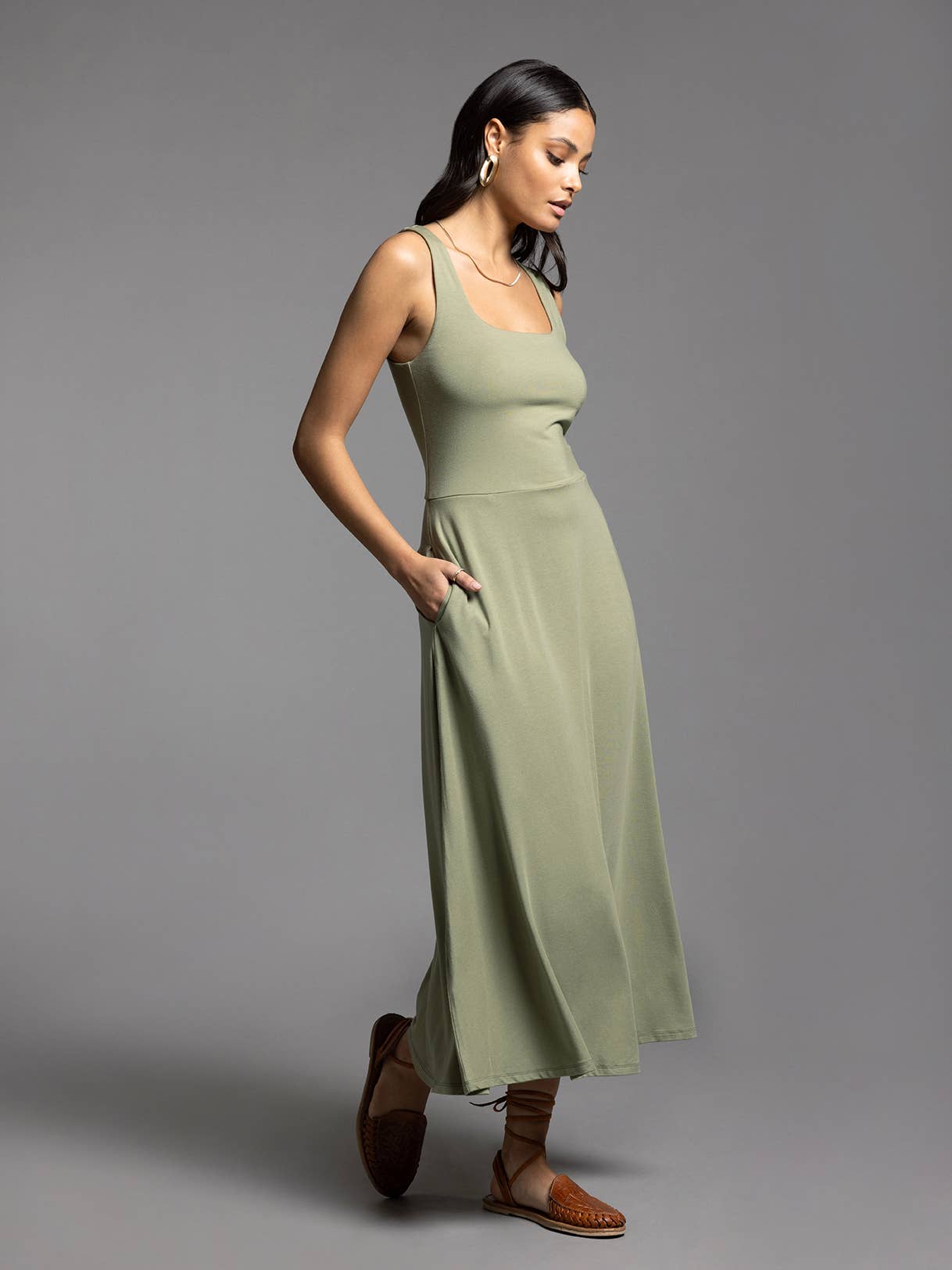 Square Neck Maxi Dress - TORI DRESS: MUTED SAGE