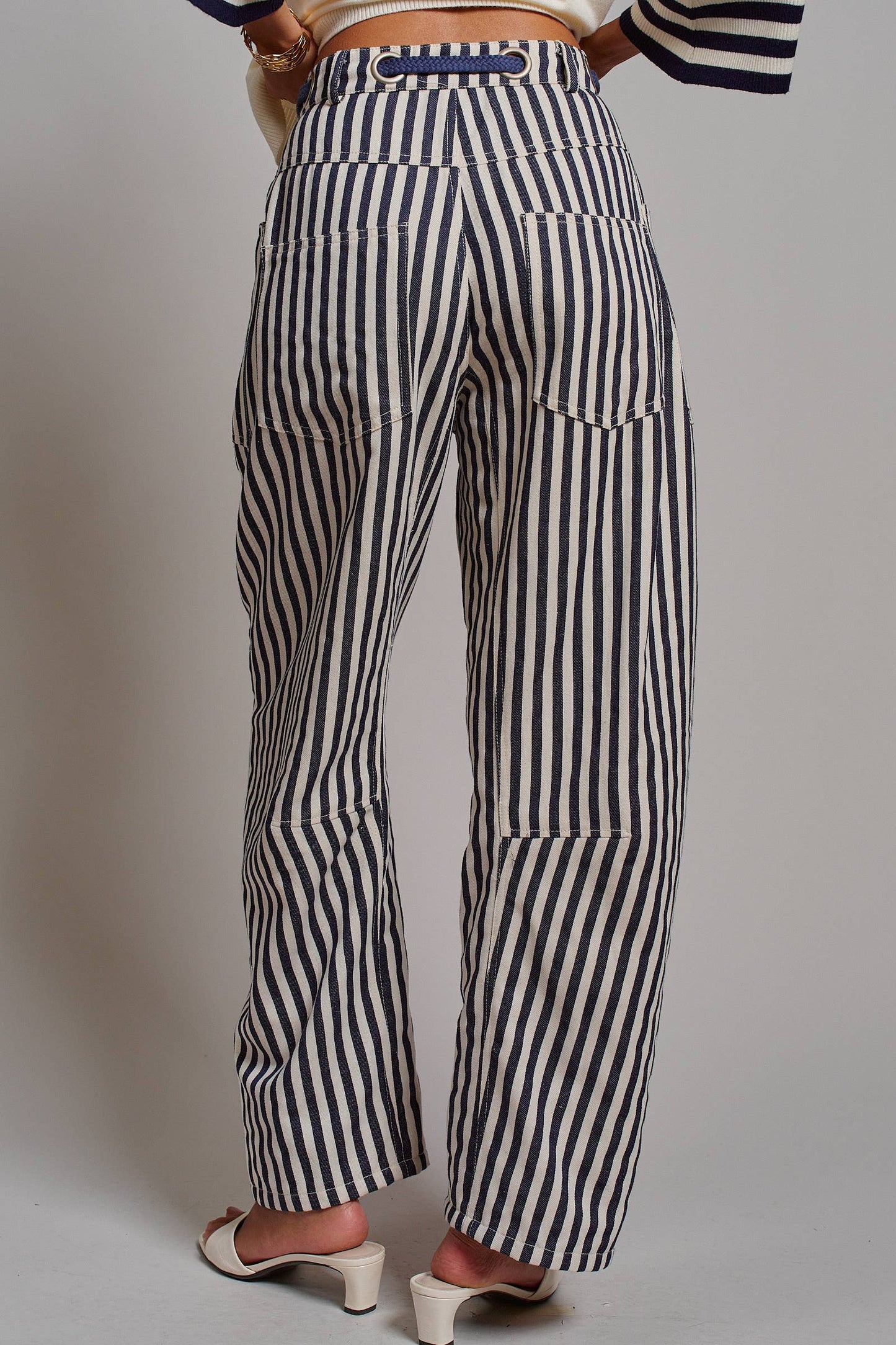 Railroad Striped Patch Pocket Spring Utility Pants: Navy