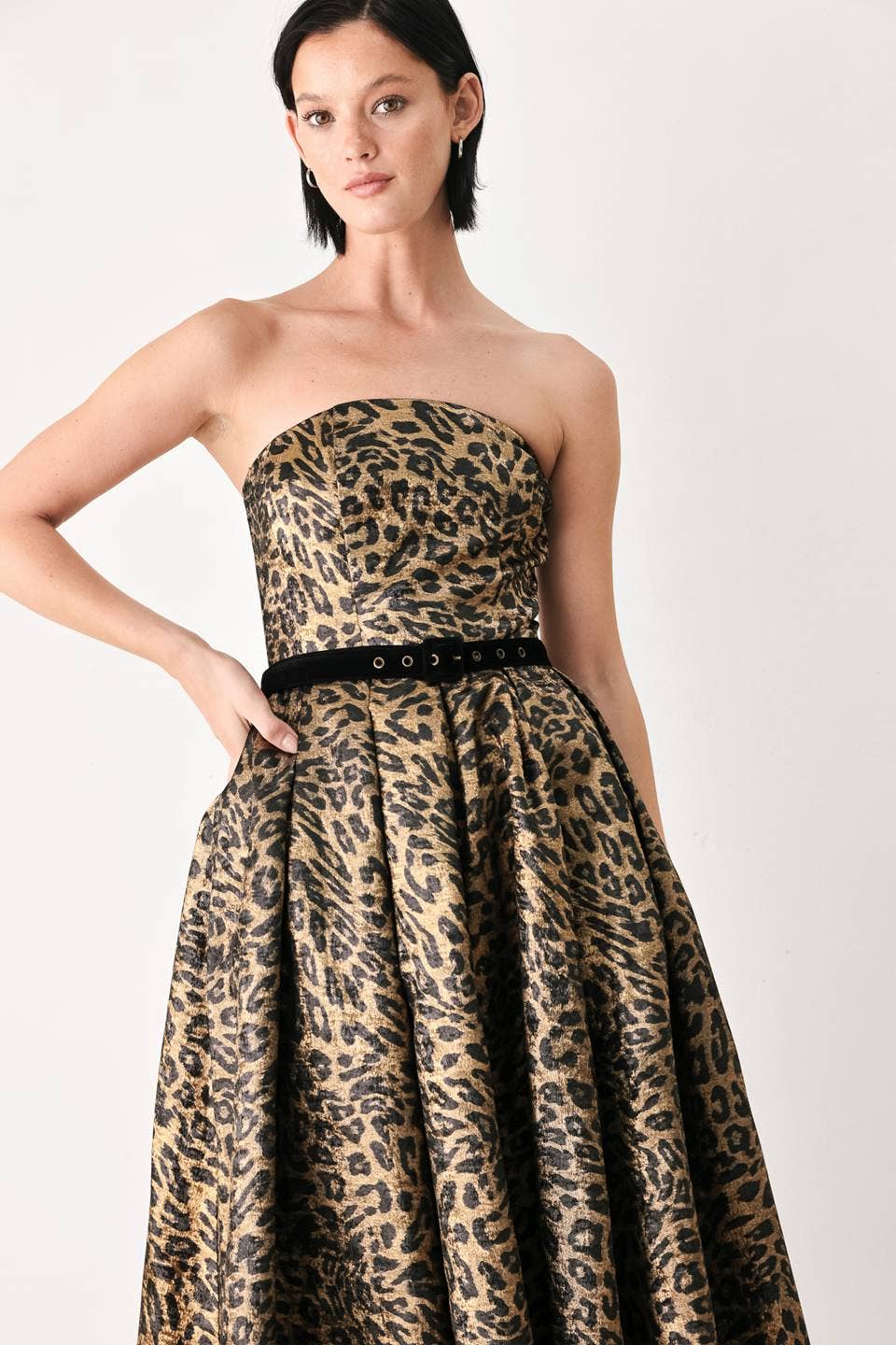 Leopard strapless midi dress - FD2382: GOLD/BLACK