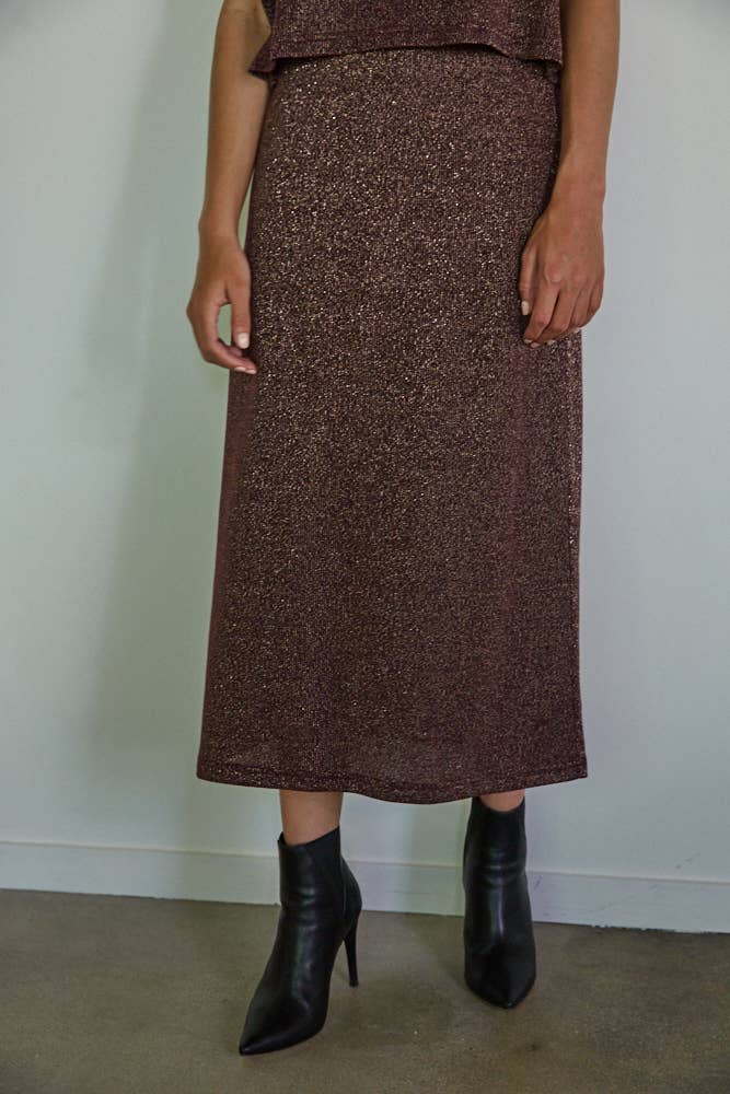 Lurex Flare Midi Skirt: Plum