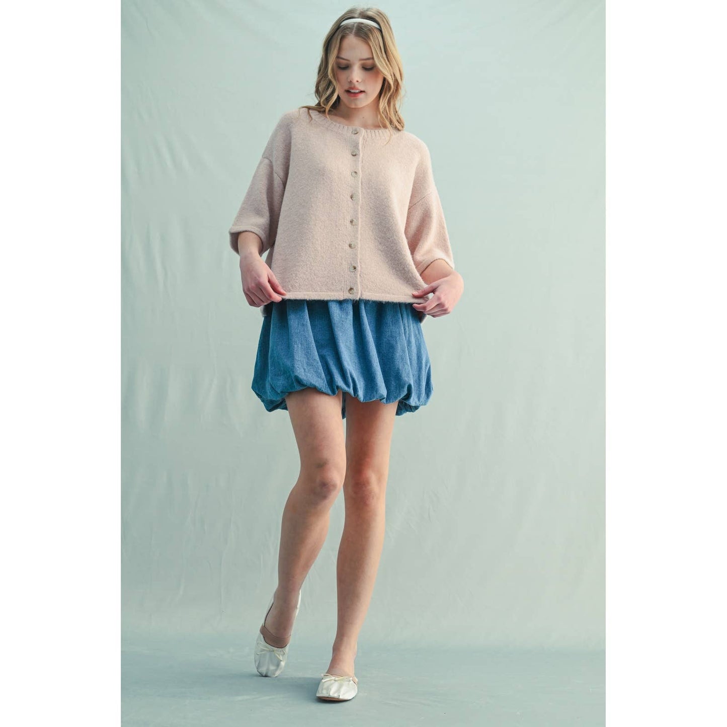 DENIM BUBBLE MINI SKIRT / WL25-11253: