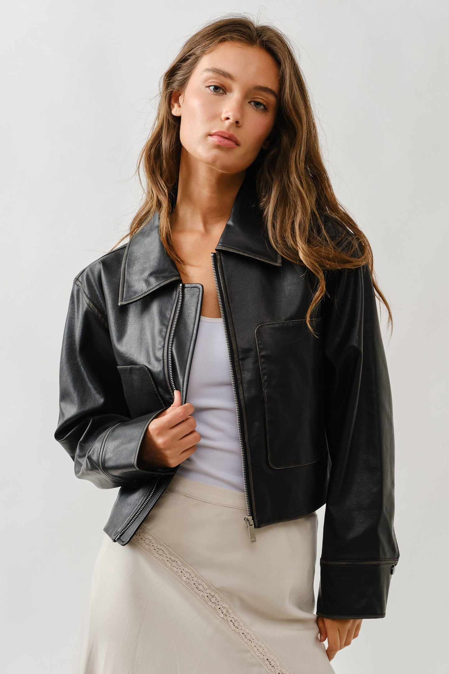VINTAGE WASHED LEATHER JACKET: BLACK