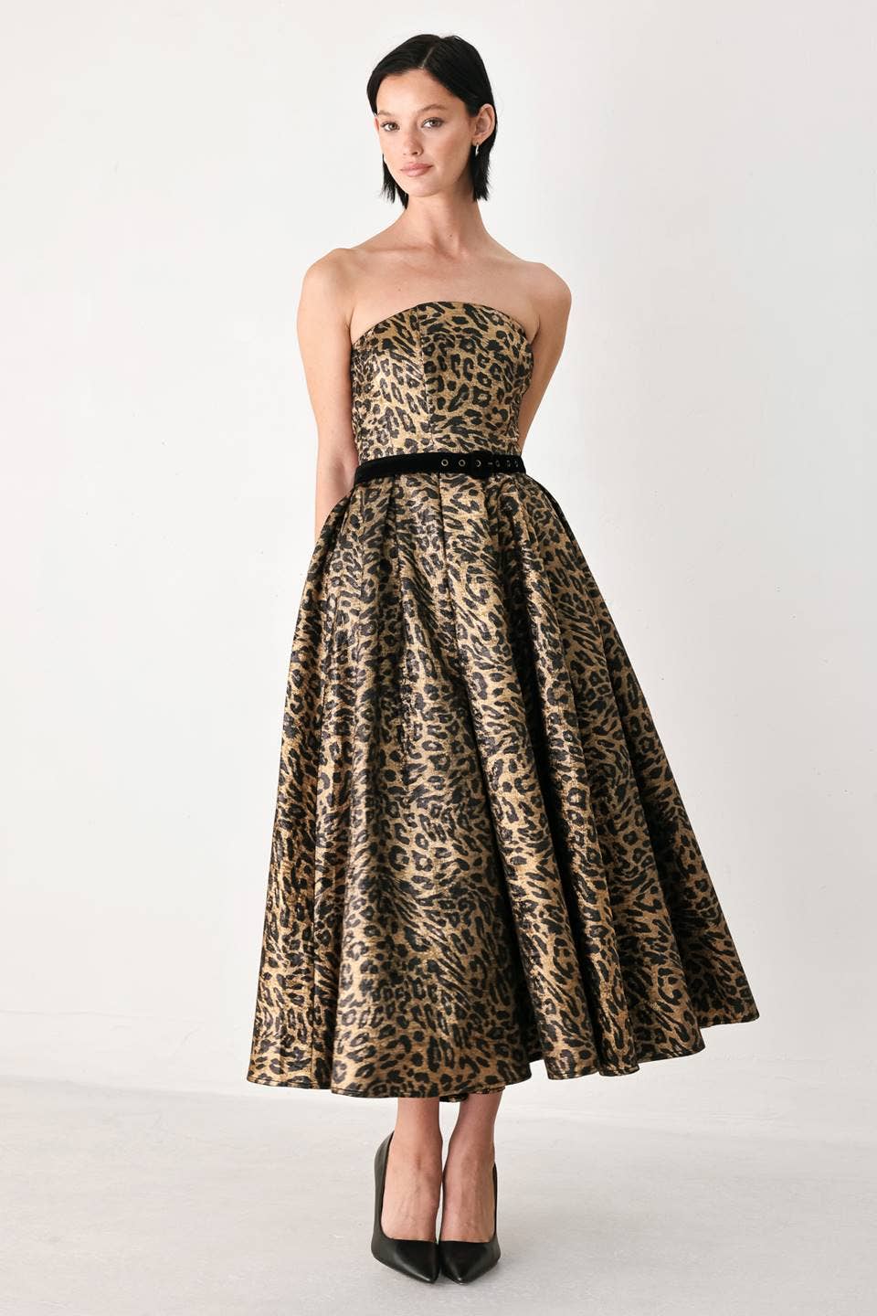 Leopard strapless midi dress - FD2382: GOLD/BLACK