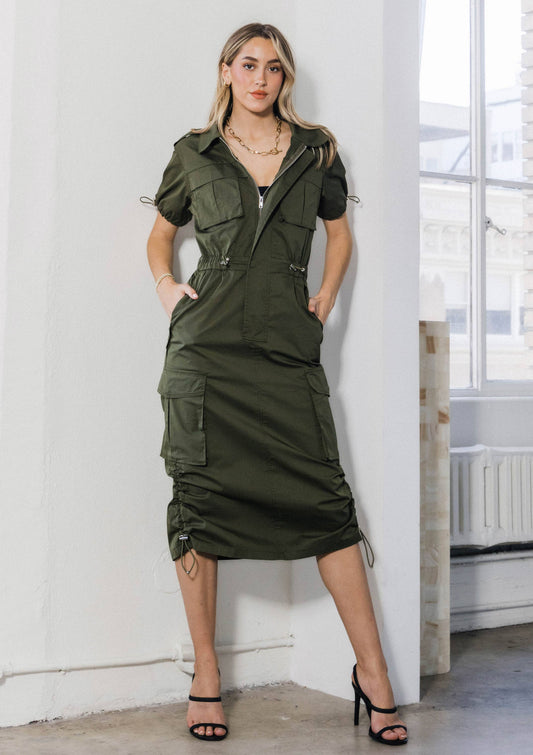 Safari Cargo Dress: Olive