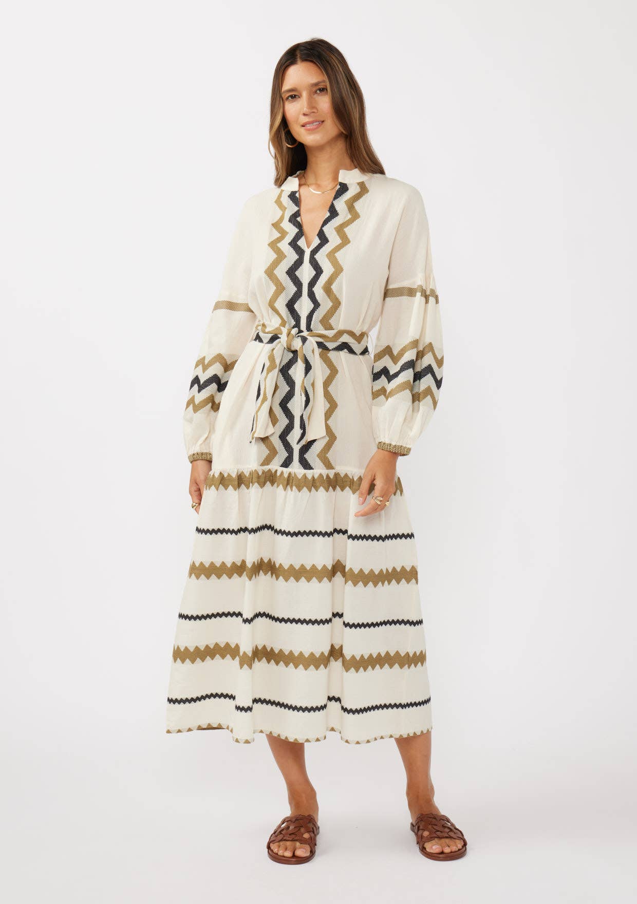 Tiered Midi Dress with Waist Tie