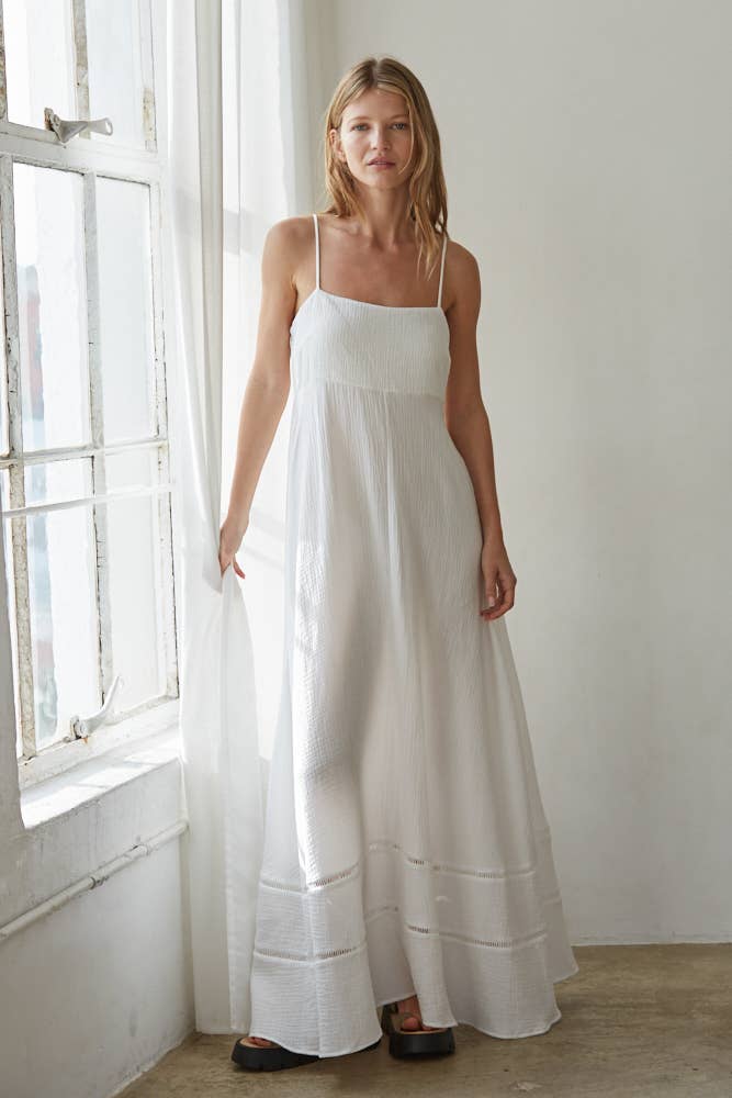 Cotton Tube Maxi Dress With Back Smocking: White