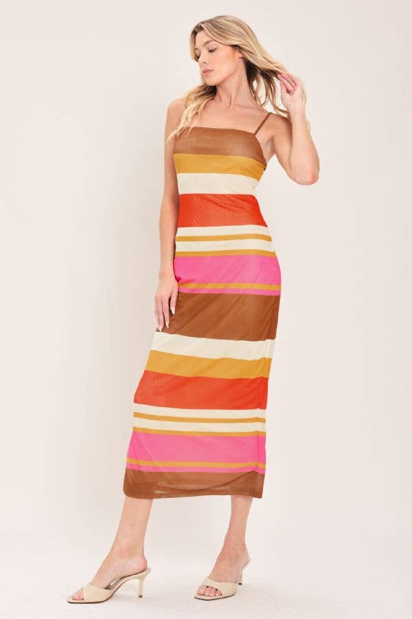 Power mesh midi dress - ID23683: BROWN/PINK