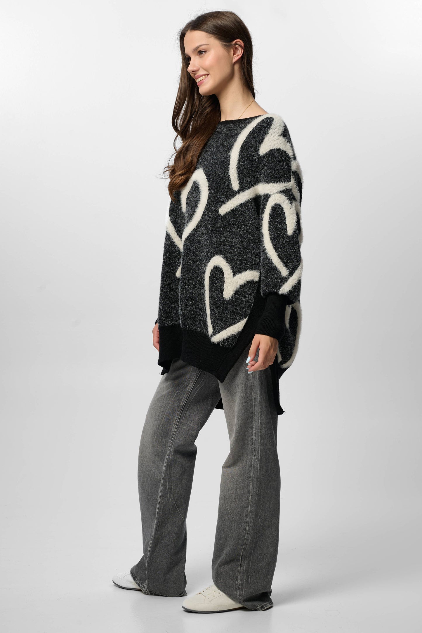 Whimsical Heart Pullover Sweater: Pink